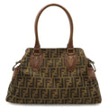 Fendi Zucca Etnico Tote Shoulder Bag Nylon Jacquard Leather Khaki Brown