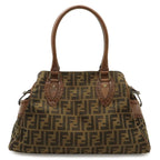 Fendi Zucca Etnico Tote Shoulder Bag Nylon Jacquard Leather Khaki Brown