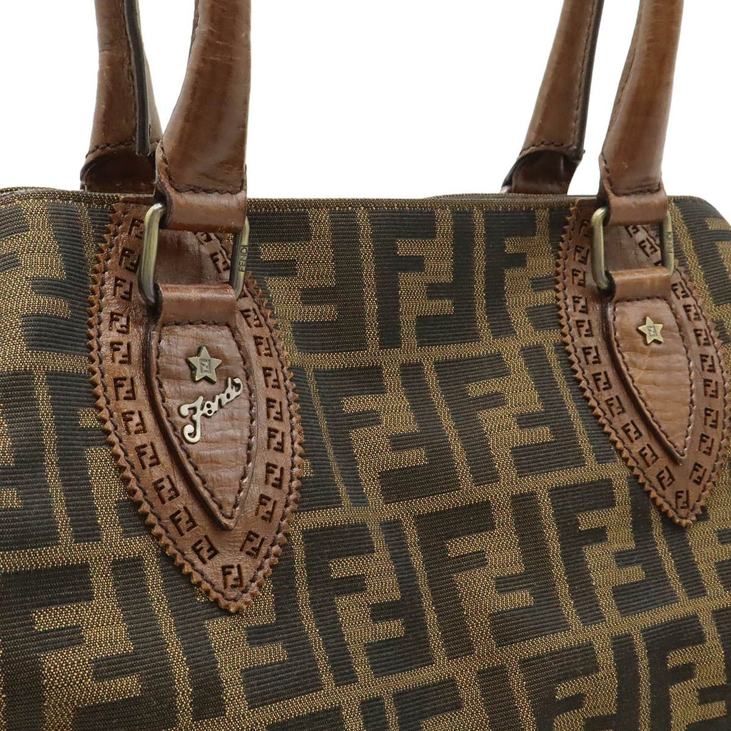 Fendi Zucca Etnico Tote Shoulder Bag Nylon Jacquard Leather Khaki Brown — view 9
