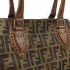 Fendi Zucca Etnico Tote Shoulder Bag Nylon Jacquard Leather Khaki Brown — view 9