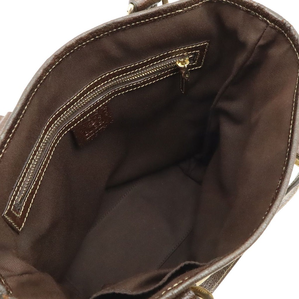 Gucci GG Canvas Tote Shoulder Bag Leather Khaki Beige Dark Brown Gold — view 5