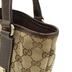 Gucci GG Canvas Tote Shoulder Bag Leather Khaki Beige Dark Brown Gold — view 6