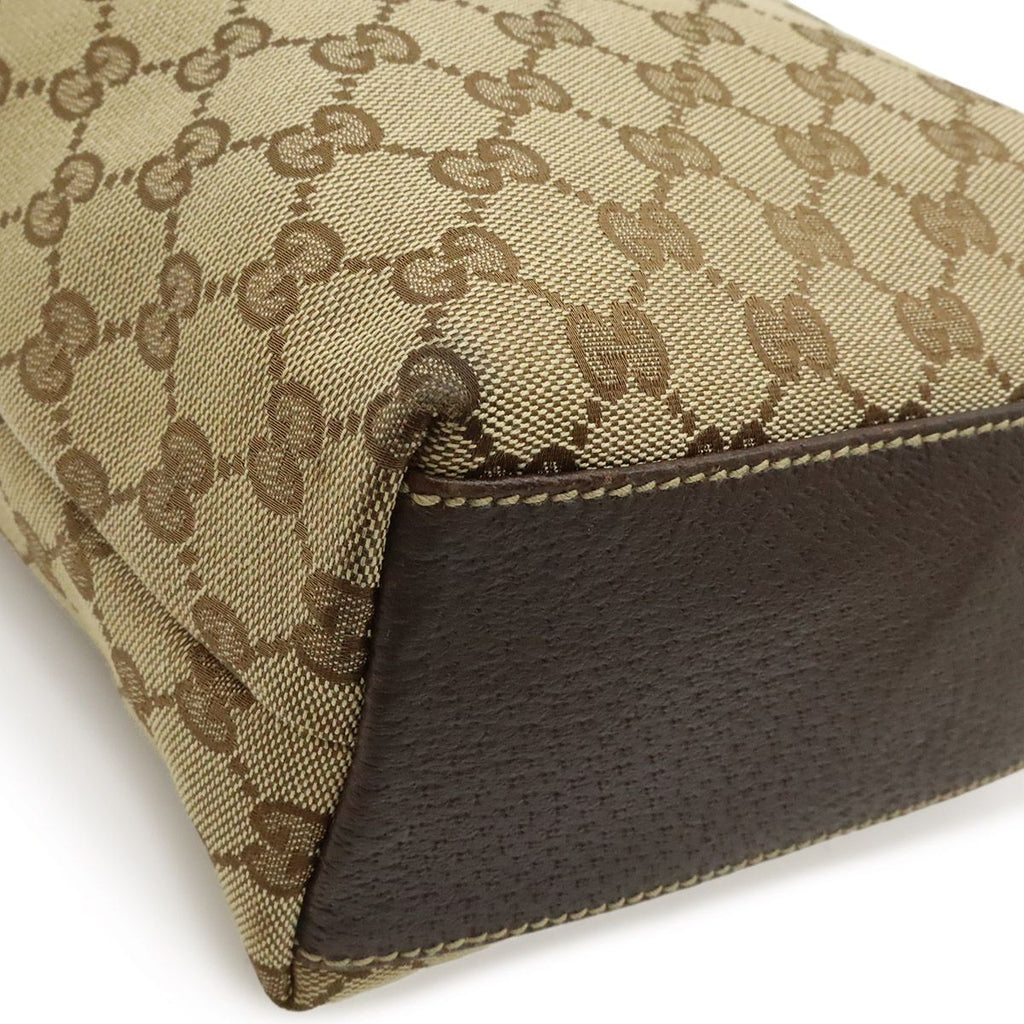 Gucci GG Canvas Tote Shoulder Bag Leather Khaki Beige Dark Brown Gold — view 3