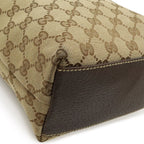 Gucci GG Canvas Tote Shoulder Bag Leather Khaki Beige Dark Brown Gold — view 3