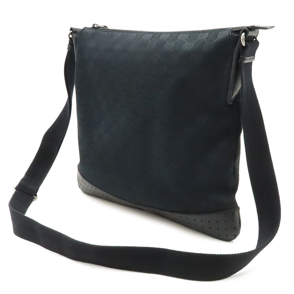 Gucci GG Canvas Shoulder Bag Crossbody Perforated Leather Black Silver — view 2