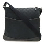 Gucci GG Canvas Shoulder Bag Crossbody Perforated Leather Black Silver