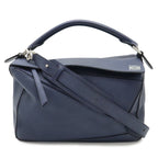 Loewe Puzzle Anagram 2-Way Shoulder Bag Crossbody Leather Navy Silver