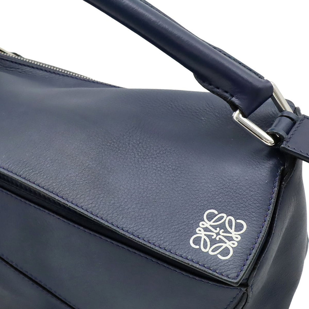 Loewe Puzzle Anagram 2-Way Shoulder Bag Crossbody Leather Navy Silver — view 9