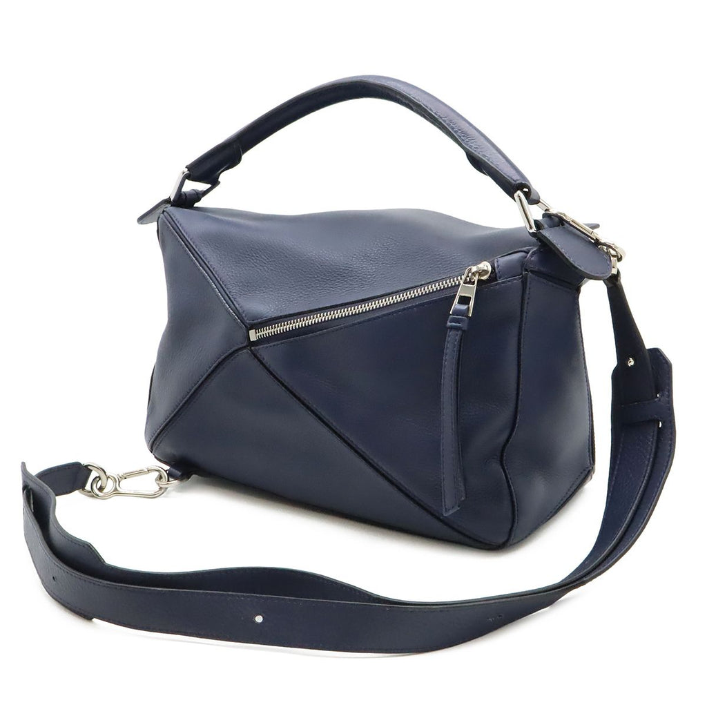 Loewe Puzzle Anagram 2-Way Shoulder Bag Crossbody Leather Navy Silver — view 2