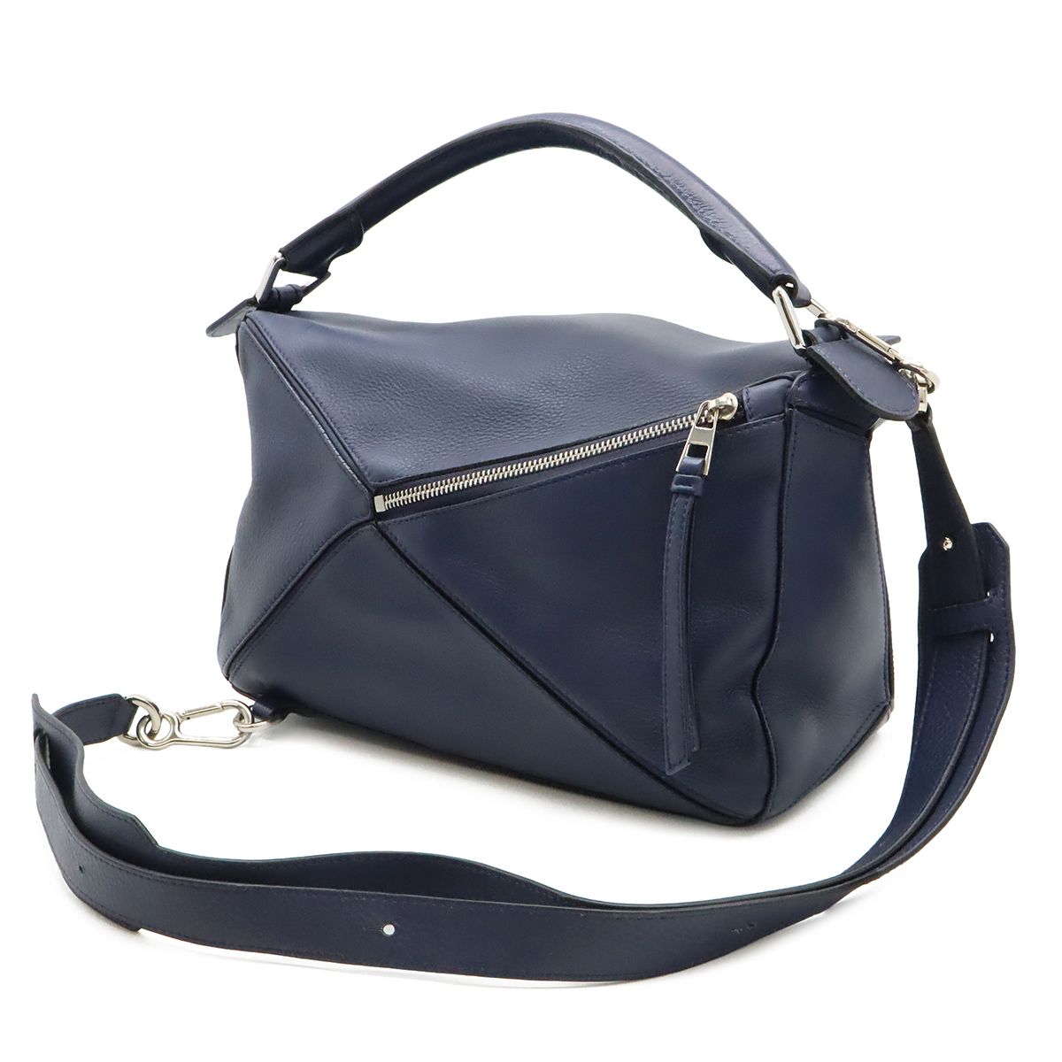 Loewe Puzzle Anagram 2-Way Shoulder Bag Crossbody Leather Navy Silver — view 2