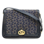 Celine C Macadam Horse Carriage Shoulder Bag Canvas Leather Navy Gold
