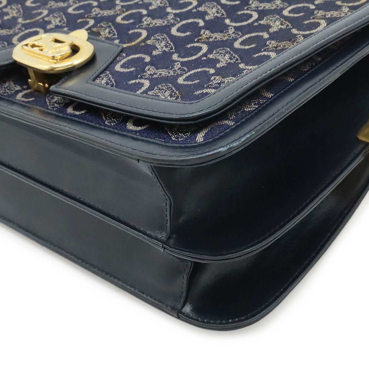 Celine C Macadam Horse Carriage Shoulder Bag Canvas Leather Navy Gold — view 3