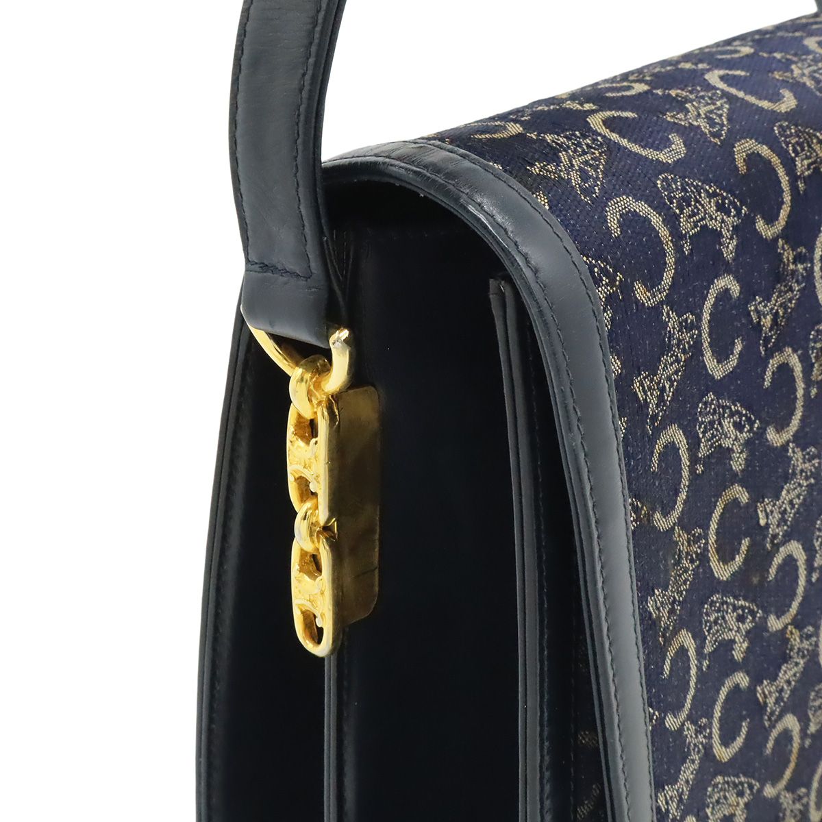 Celine C Macadam Horse Carriage Shoulder Bag Canvas Leather Navy Gold — view 4