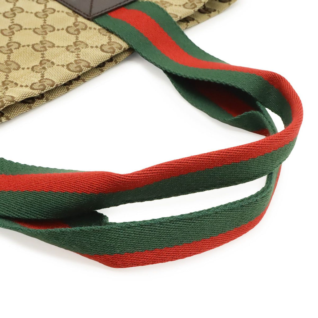 Gucci GG Canvas Sherry Line Tote Shoulder Leather Khaki Beige Green — view 4
