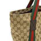 Gucci GG Canvas Sherry Line Tote Shoulder Leather Khaki Beige Green — view 7