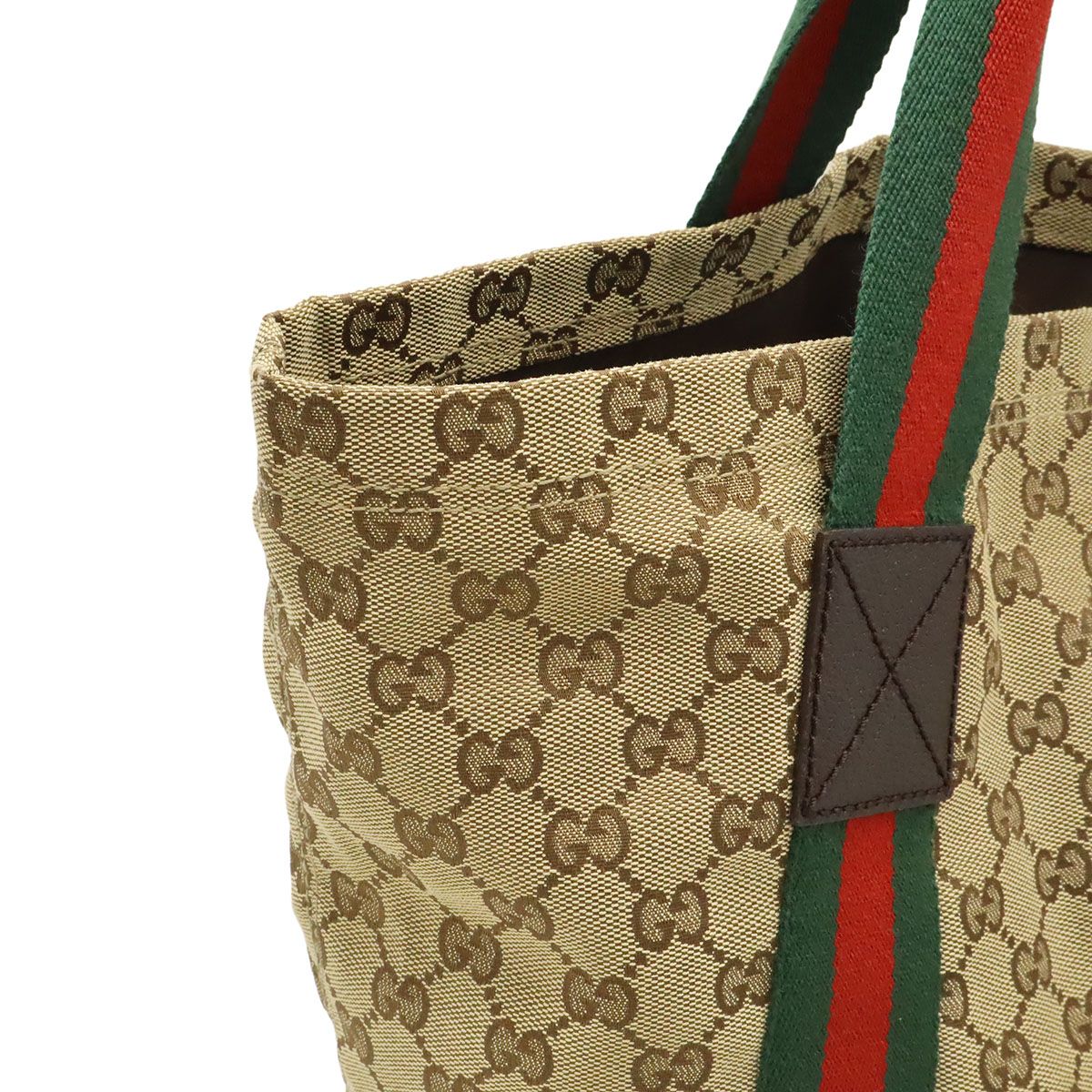 Gucci GG Canvas Sherry Line Tote Shoulder Leather Khaki Beige Green — view 7