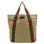 Gucci GG Canvas Sherry Line Tote Shoulder Leather Khaki Beige Green