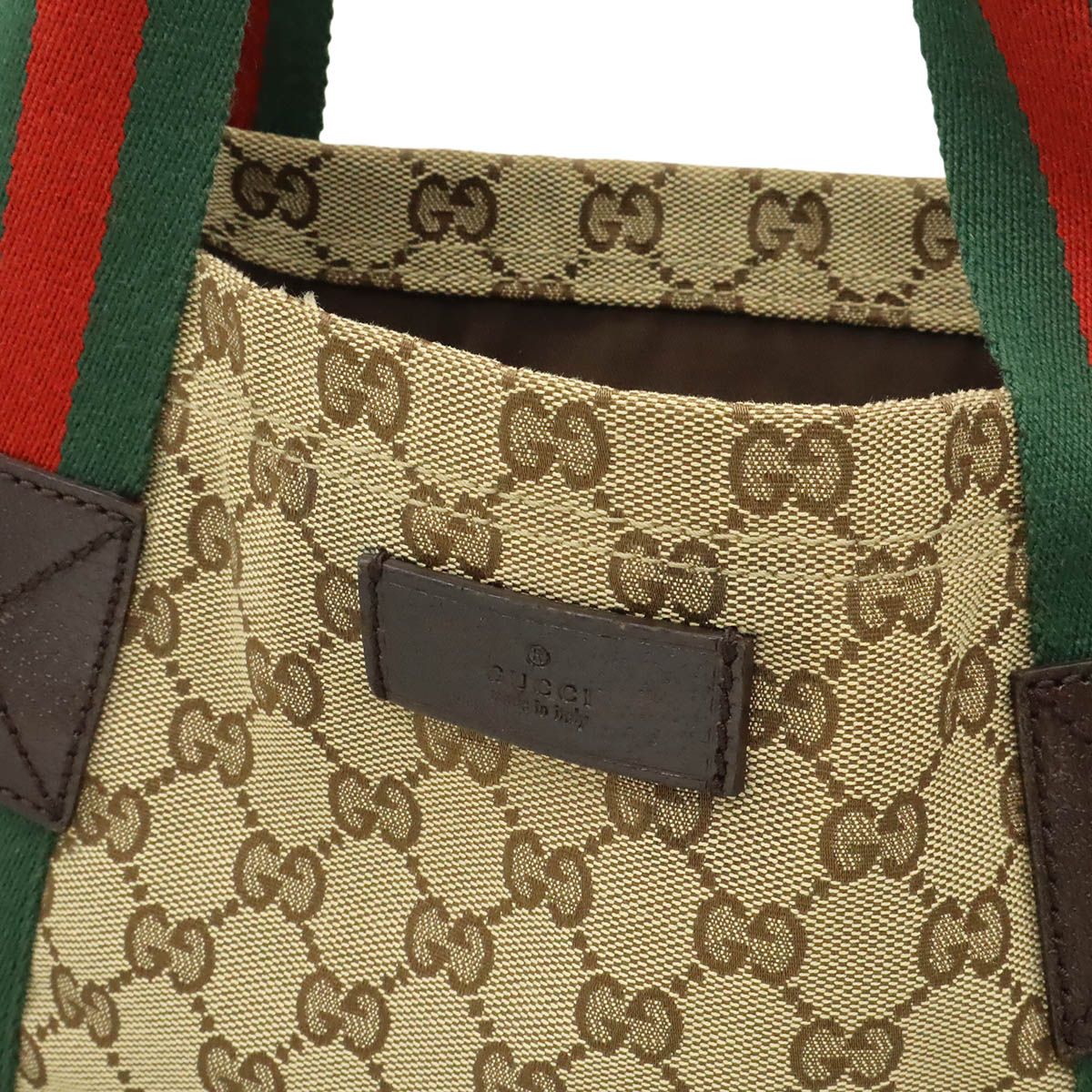 Gucci GG Canvas Sherry Line Tote Shoulder Leather Khaki Beige Green — view 8