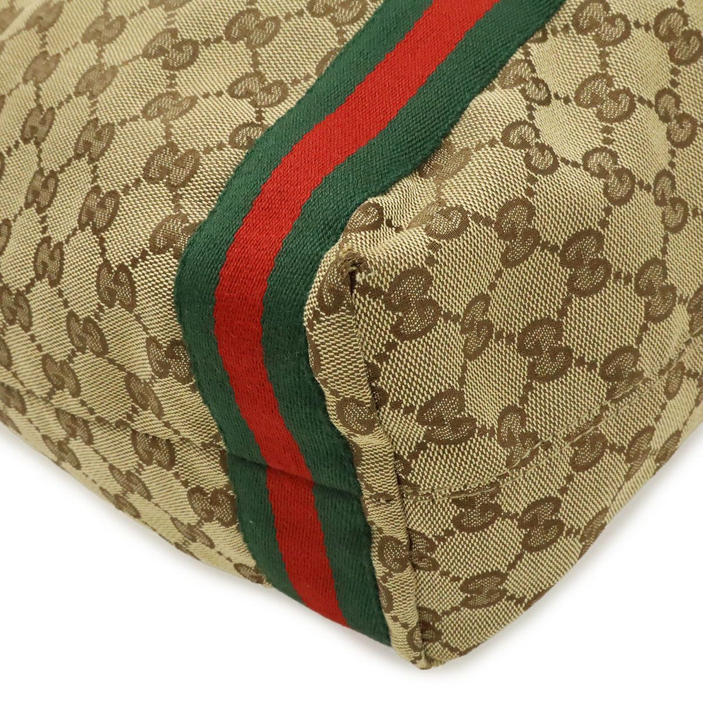 Gucci GG Canvas Sherry Line Tote Shoulder Leather Khaki Beige Green — view 3