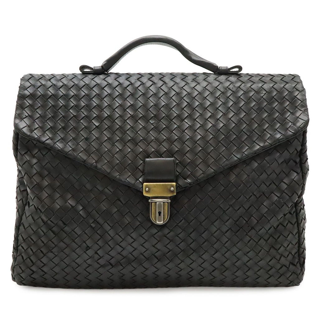 Bottega Veneta Intrecciato Business Briefcase Documents Purse Leather Black