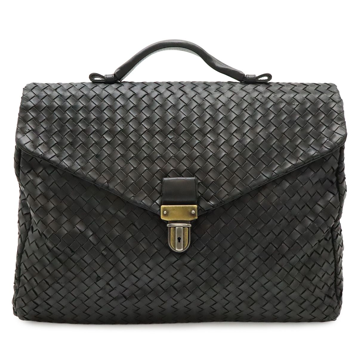 Bottega Veneta Intrecciato Business Briefcase Documents Purse Leather Black