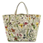 Gucci Flora Tote Floral Pattern Flower Canvas Leather White Multicolor