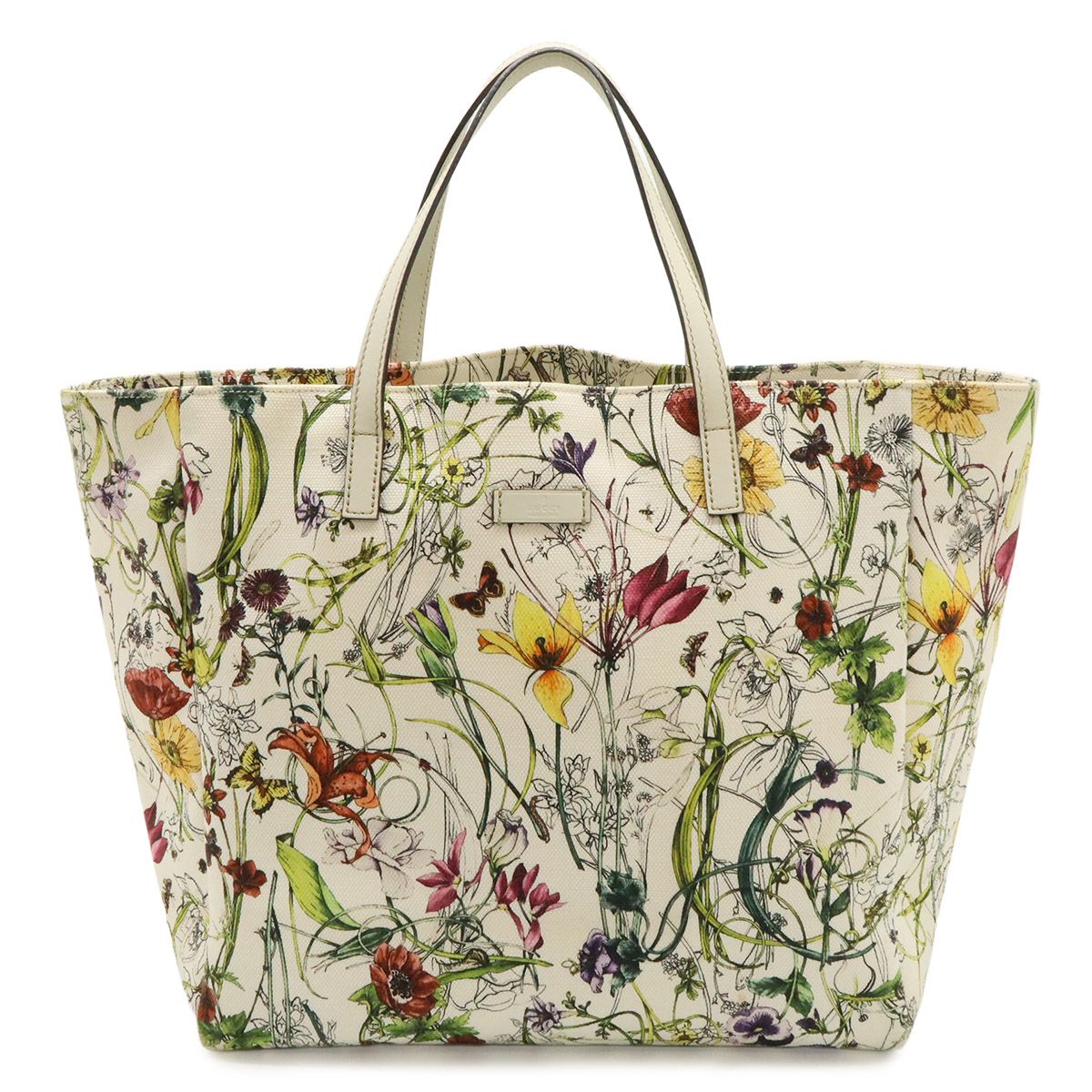 Gucci Flora Tote Floral Pattern Flower Canvas Leather White Multicolor