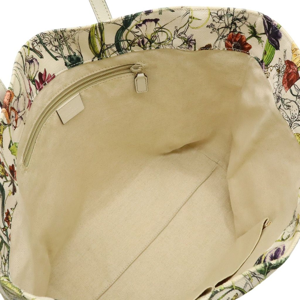 Gucci Flora Tote Floral Pattern Flower Canvas Leather White Multicolor — view 5