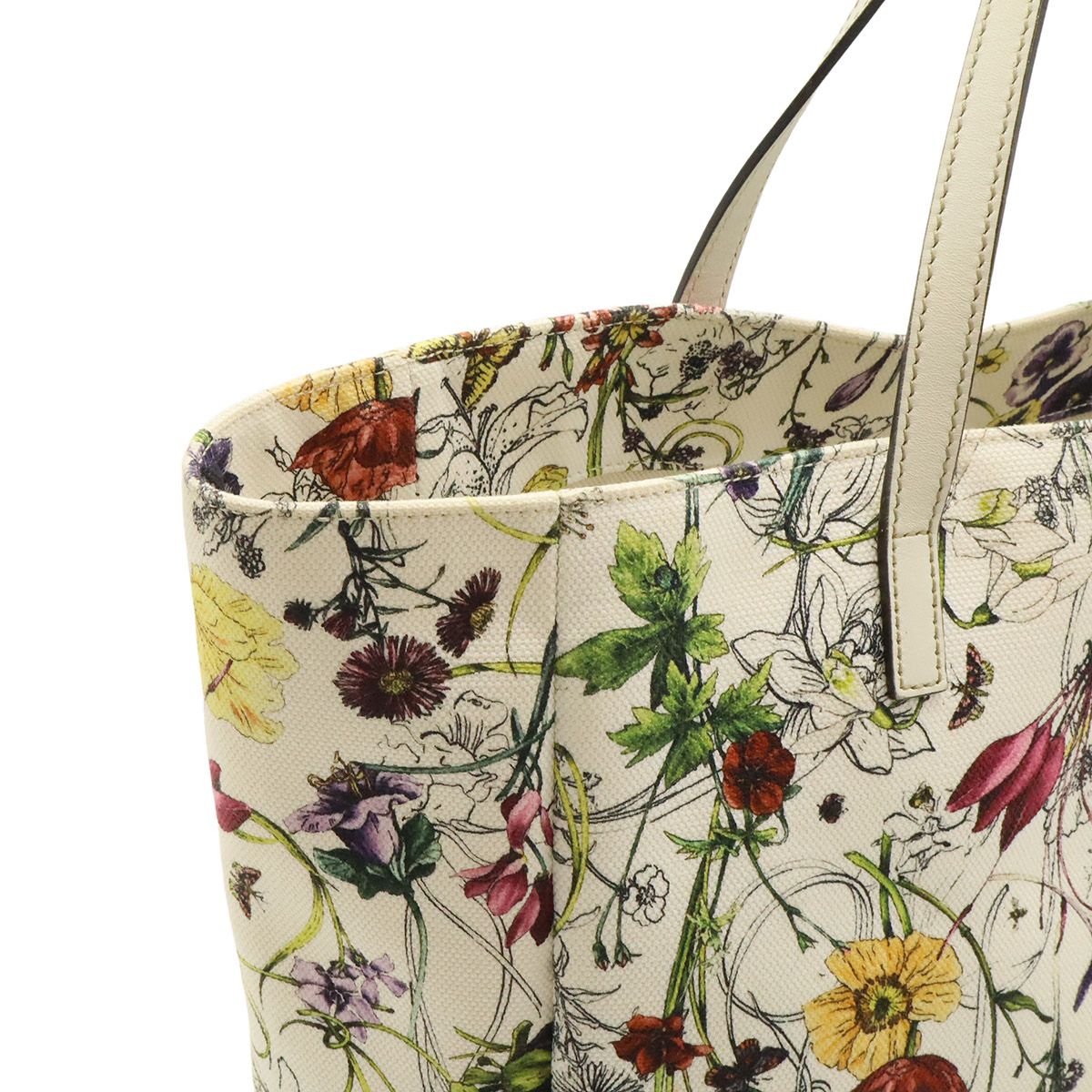 Gucci Flora Tote Floral Pattern Flower Canvas Leather White Multicolor — view 7