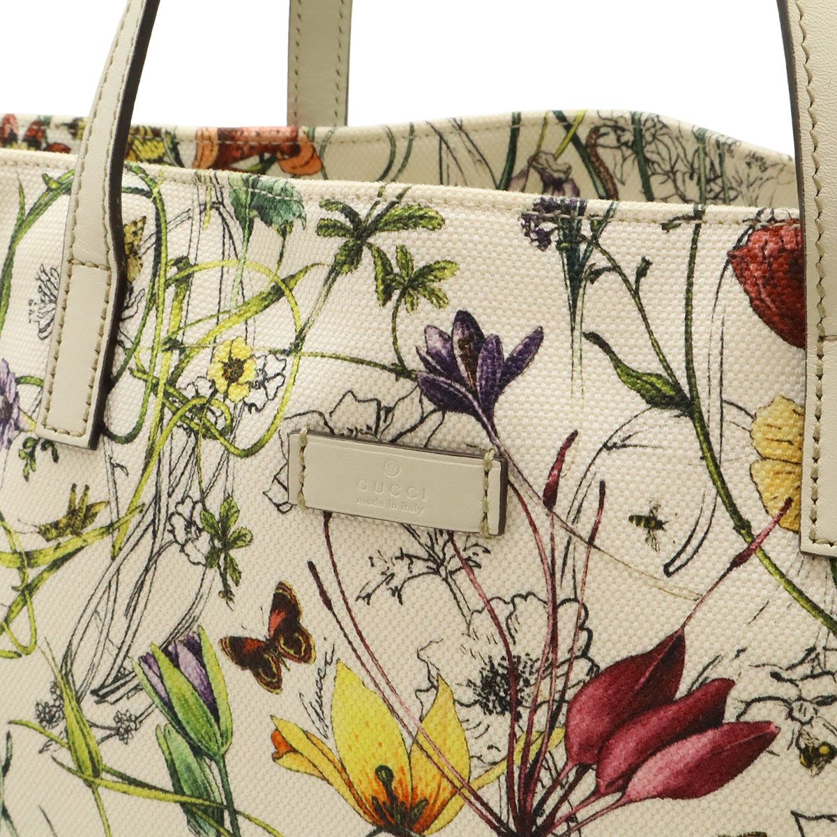 Gucci Flora Tote Floral Pattern Flower Canvas Leather White Multicolor — view 8