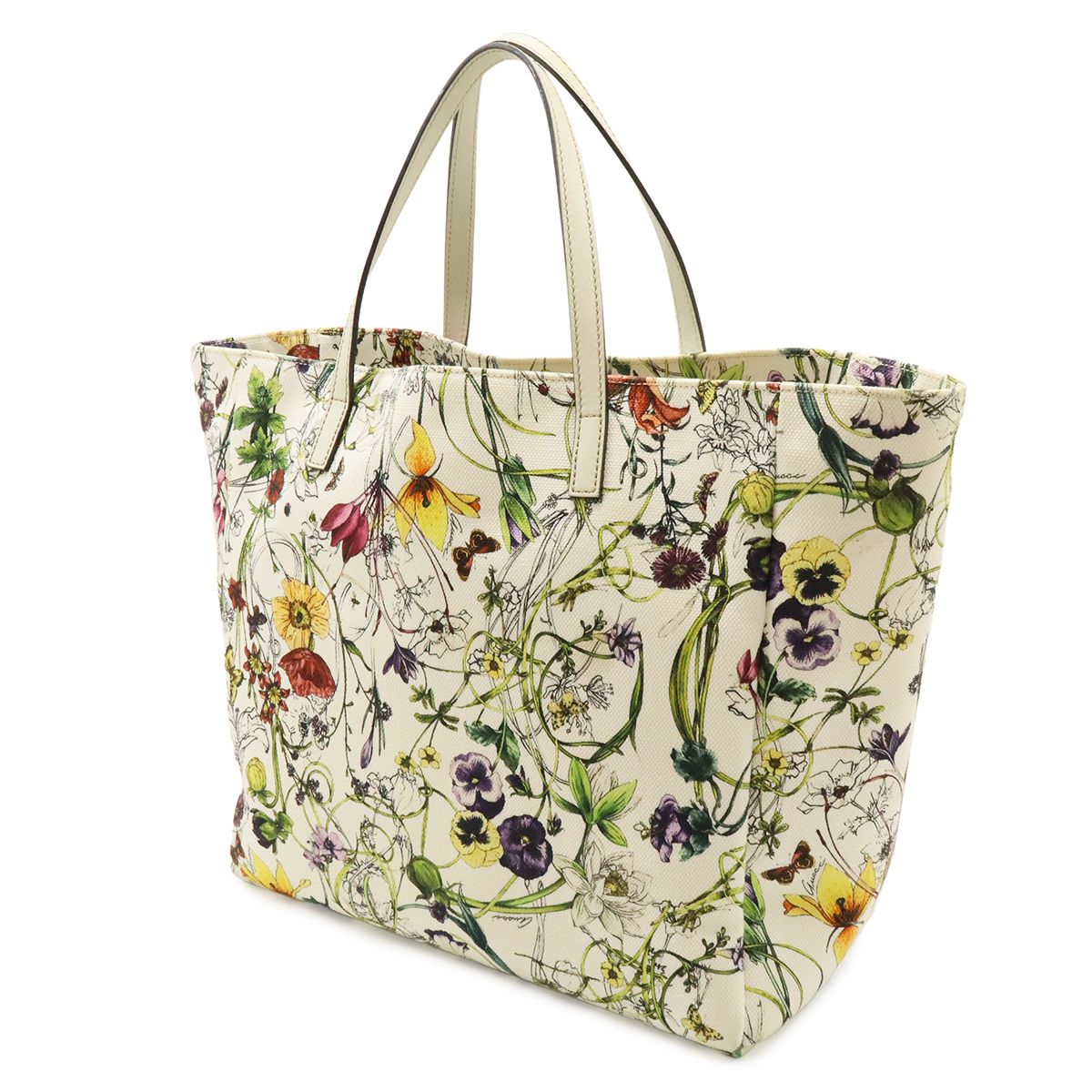 Gucci Flora Tote Floral Pattern Flower Canvas Leather White Multicolor — view 2