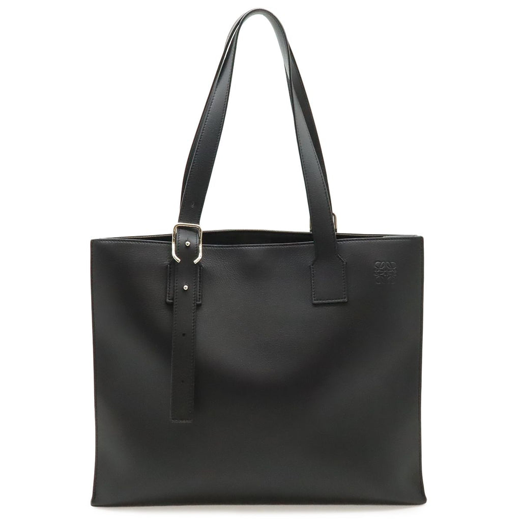 Loewe Anagram Buckle Horizontal Tote Shoulder Bag Leather Black Silver