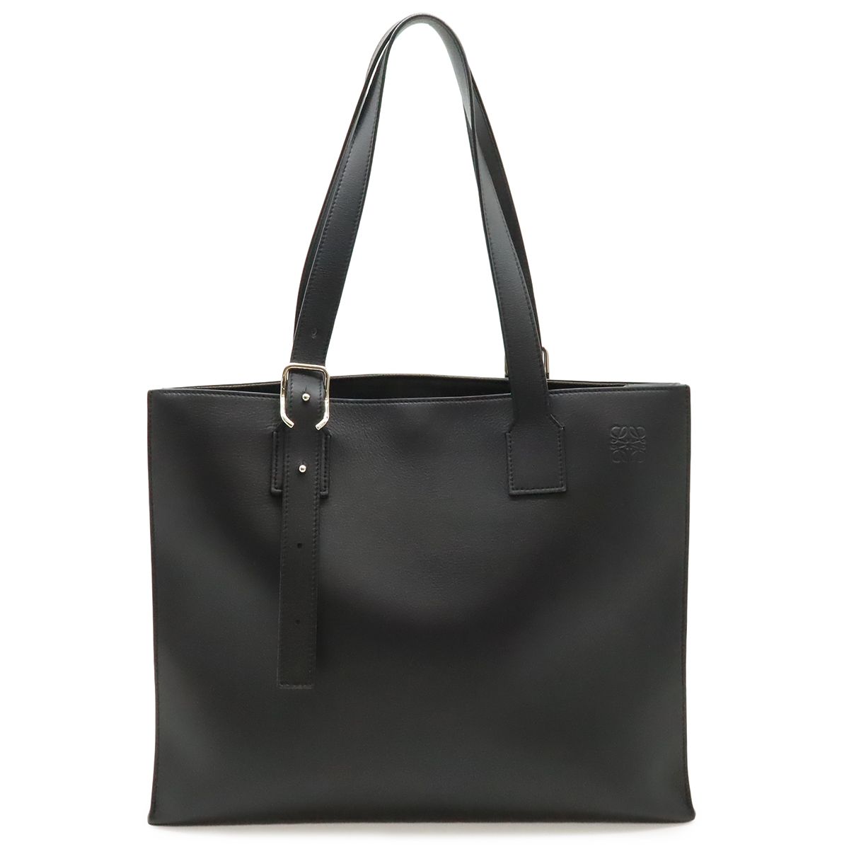 Loewe Anagram Buckle Horizontal Tote Shoulder Bag Leather Black Silver