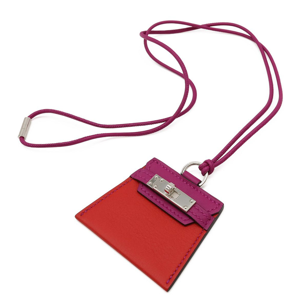 Hermes Montpetit Kelly Pendant Veau Swift Cord Strap Purple Red Silver