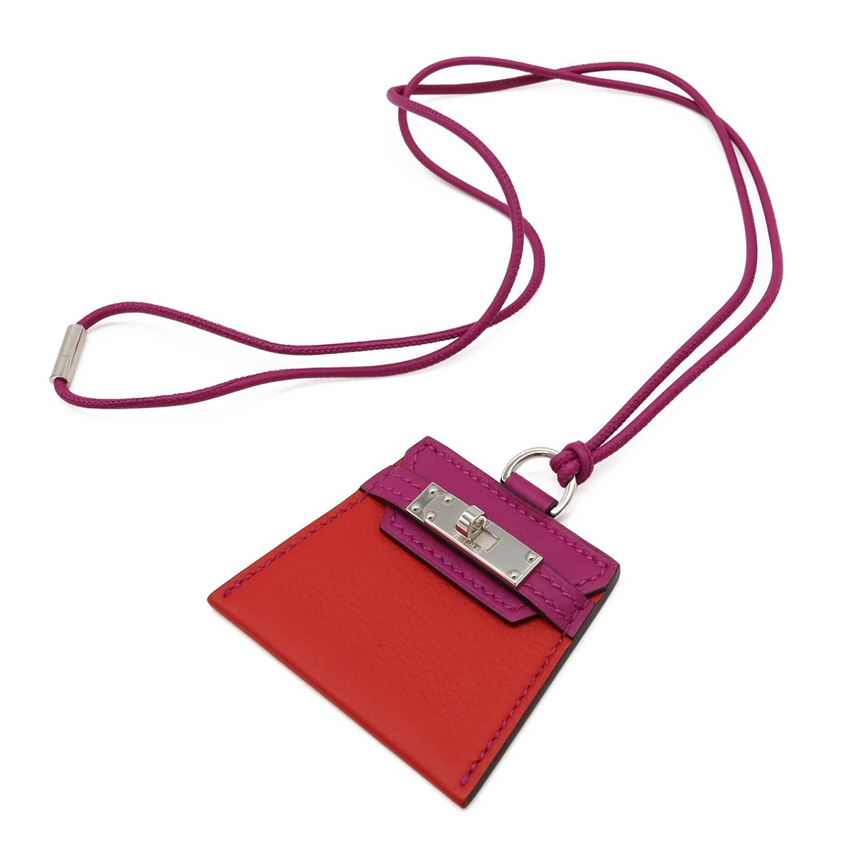 Hermes Montpetit Kelly Pendant Veau Swift Cord Strap Purple Red Silver