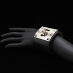Hermes Tall Bangle Bracelet Studs Leather Black Silver — view 7