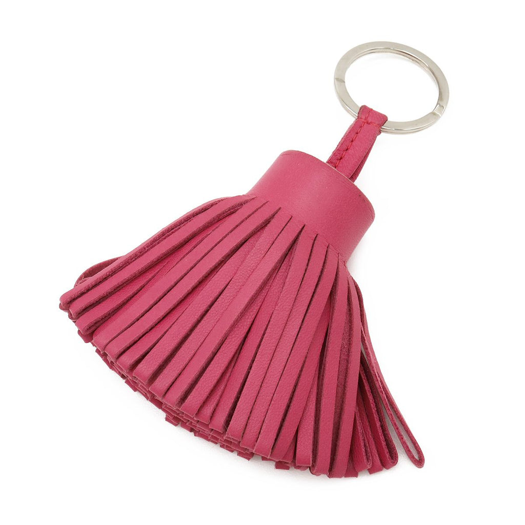 Hermes Carmen Key Ring Key Holder Fringe Tassel Charm Any Milo Leather Pink