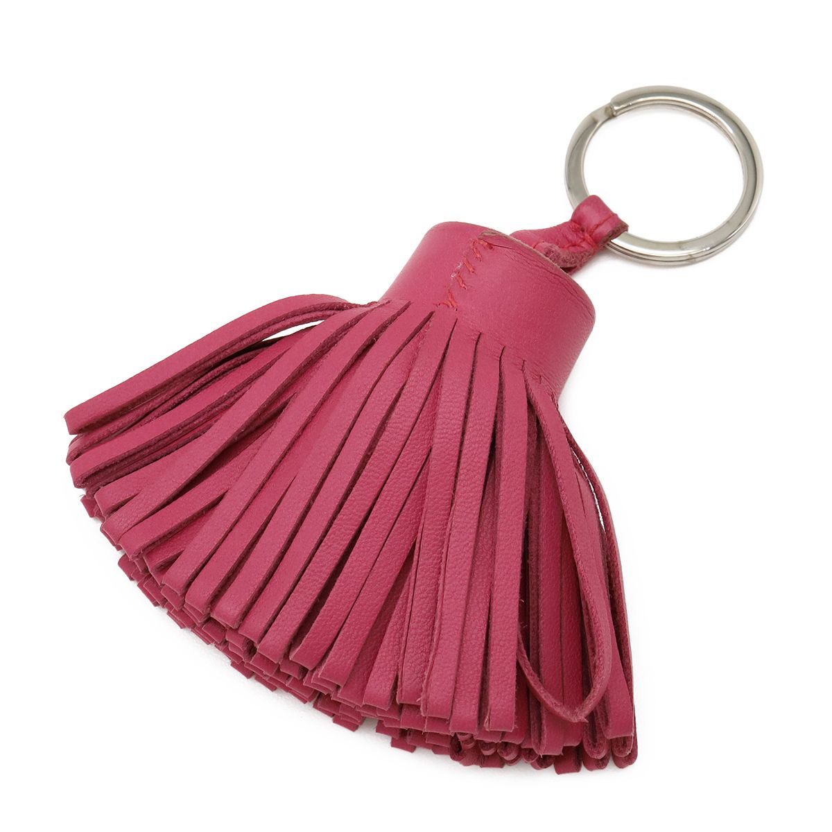Hermes Carmen Key Ring Key Holder Fringe Tassel Charm Any Milo Leather Pink — view 2