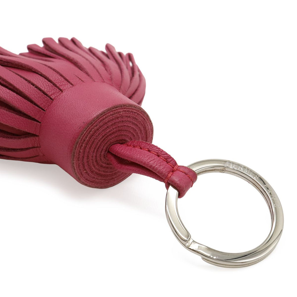 Hermes Carmen Key Ring Key Holder Fringe Tassel Charm Any Milo Leather Pink — view 3