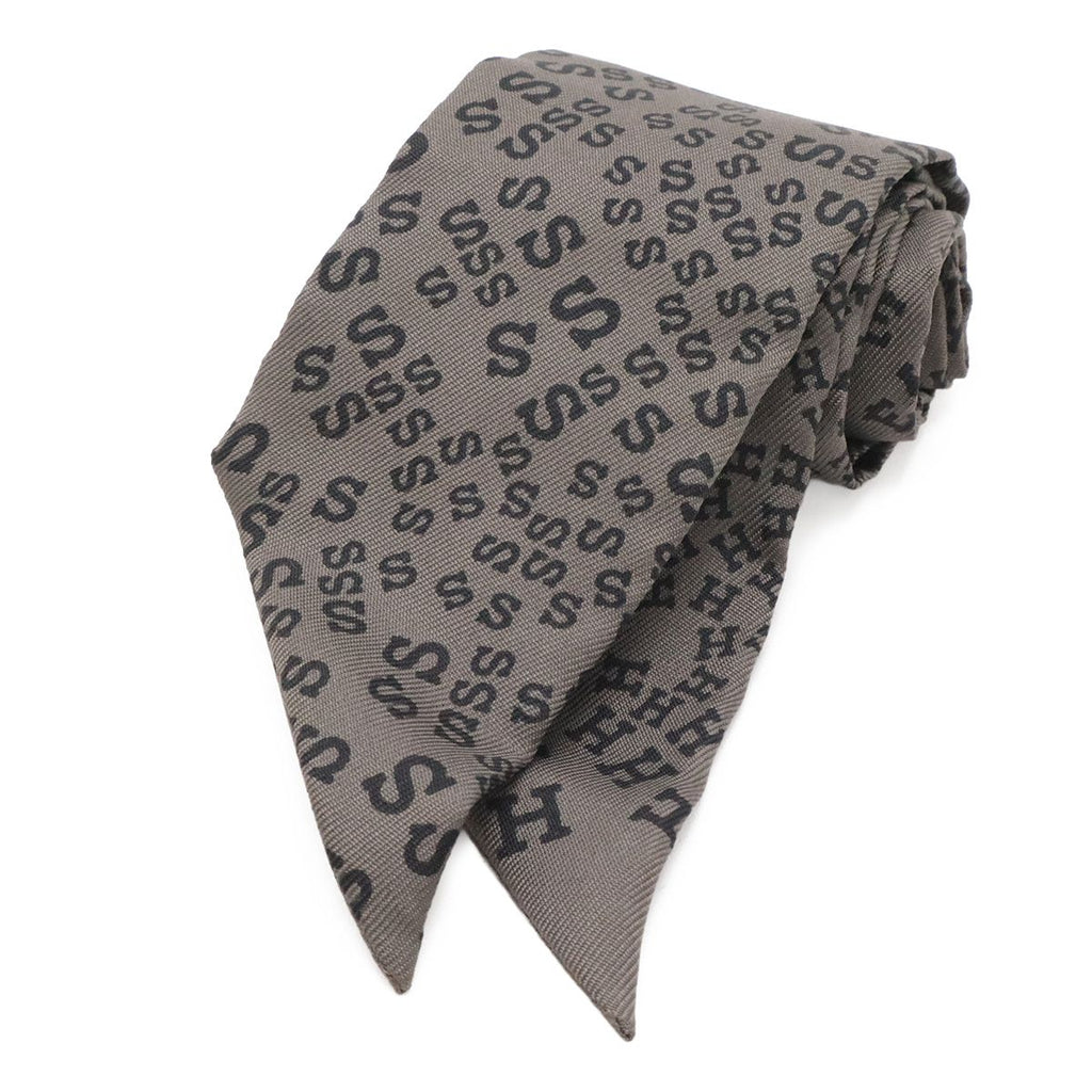 Hermes Twill Scarf Bag Alphabet Logo Pattern Silk 100% Khaki Gray