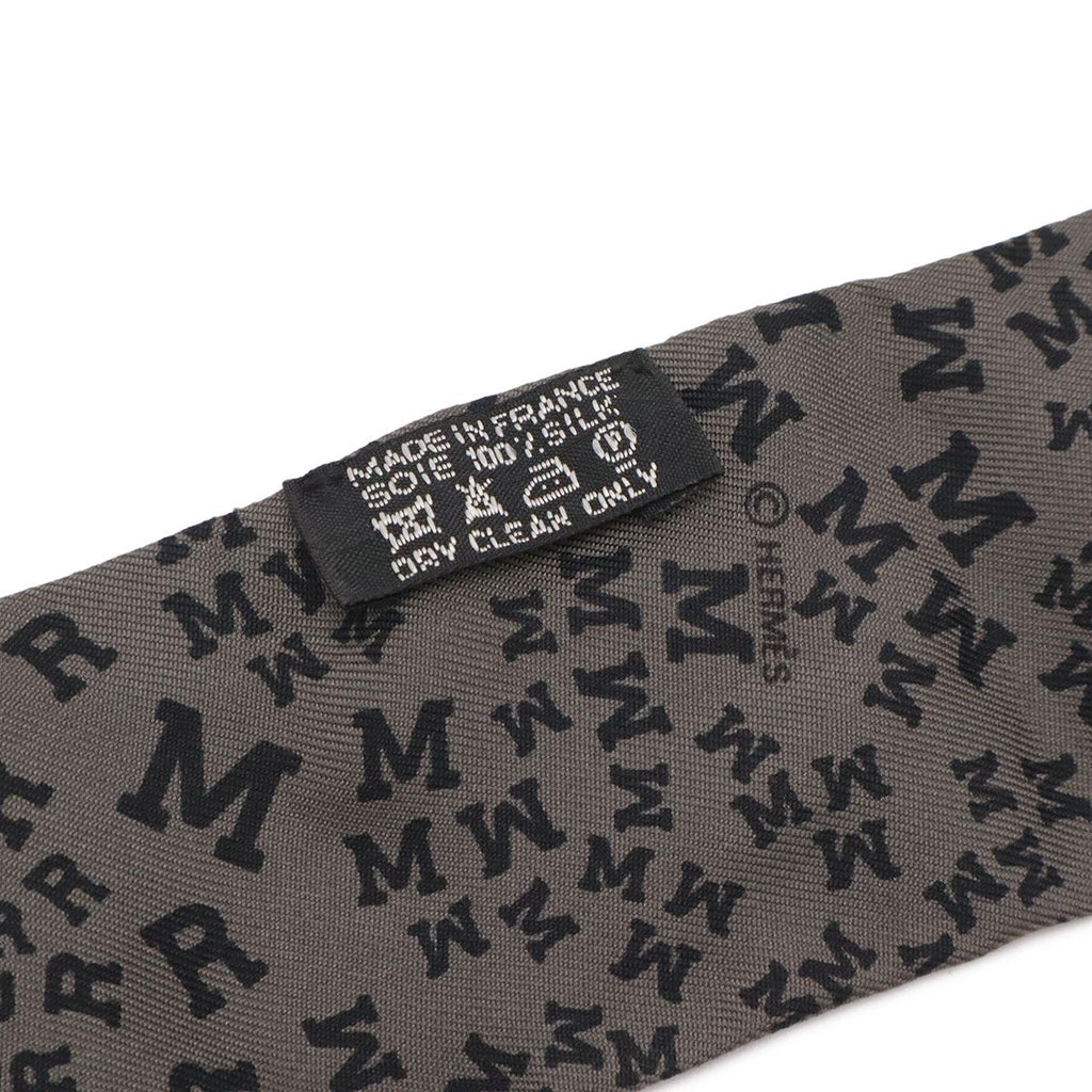 Hermes Twill Scarf Bag Alphabet Logo Pattern Silk 100% Khaki Gray — view 3