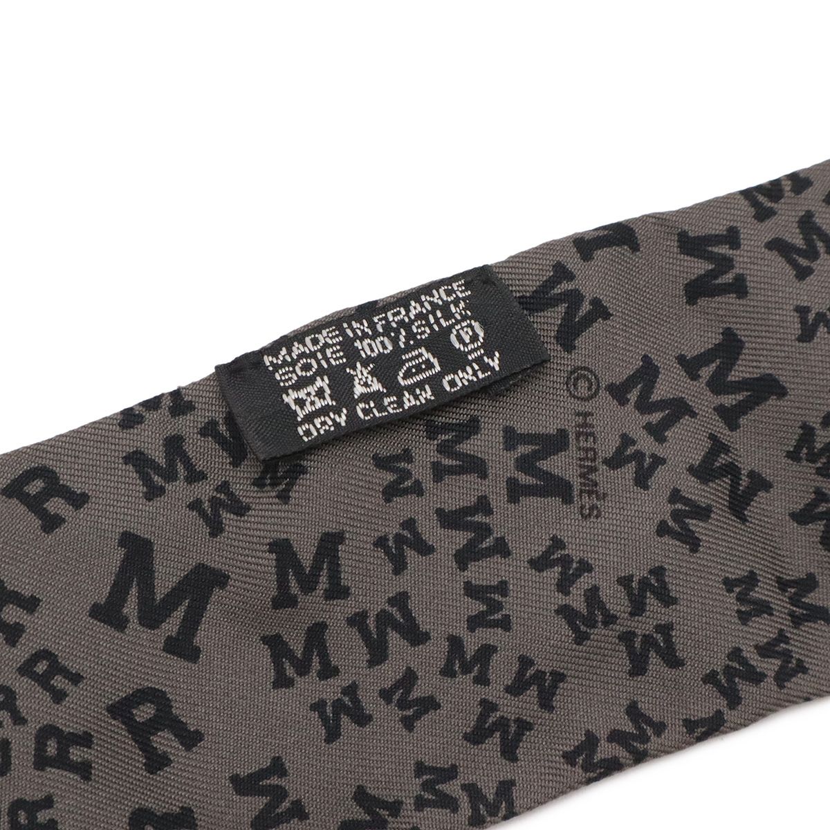Hermes Twill Scarf Bag Alphabet Logo Pattern Silk 100% Khaki Gray — view 3