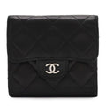 Chanel Quilted CC Logo Bifold Wallet Hook Double Leather Black Silver