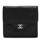 Chanel Quilted CC Logo Bifold Wallet Hook Double Leather Black Silver