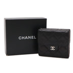 Chanel Quilted CC Logo Bifold Wallet Hook Double Leather Black Silver — view 9