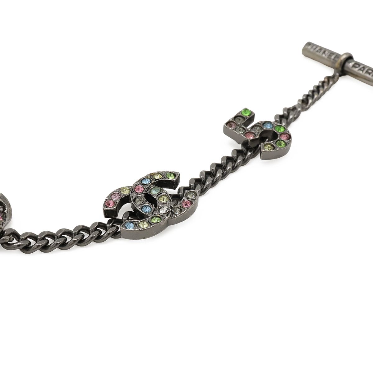 Chanel Number 5 Ribbon CC Logo Clover Bracelet Curve Chain Metal Crystal — view 3