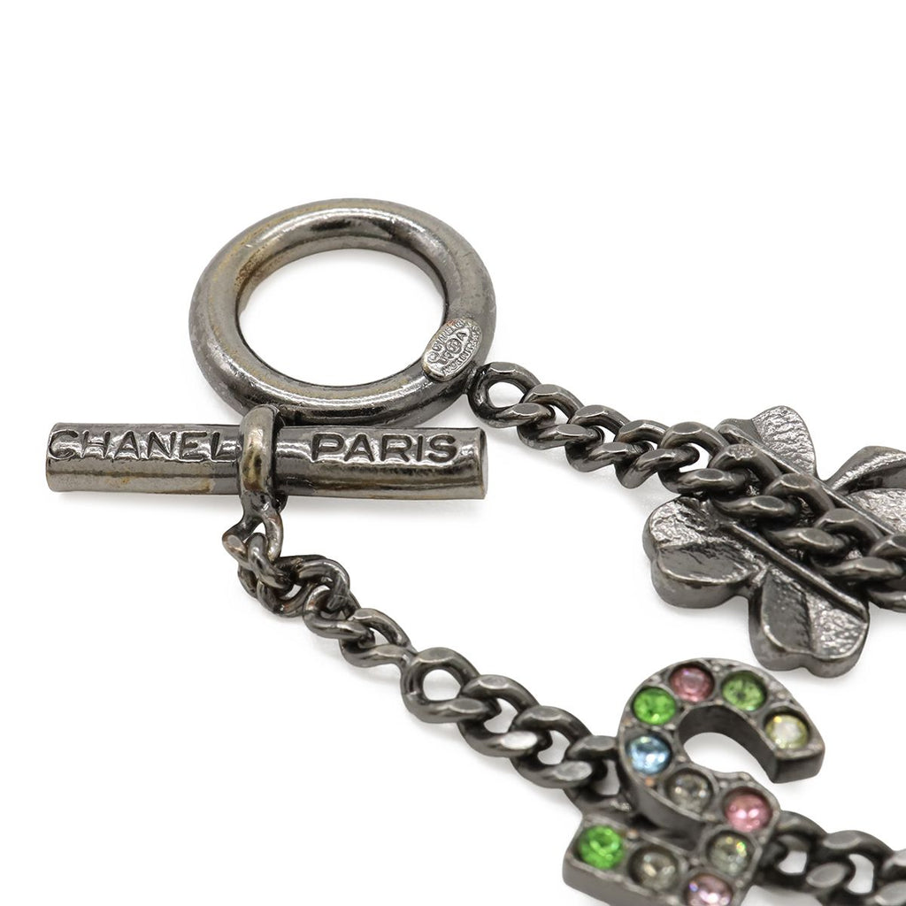 Chanel Number 5 Ribbon CC Logo Clover Bracelet Curve Chain Metal Crystal — view 4