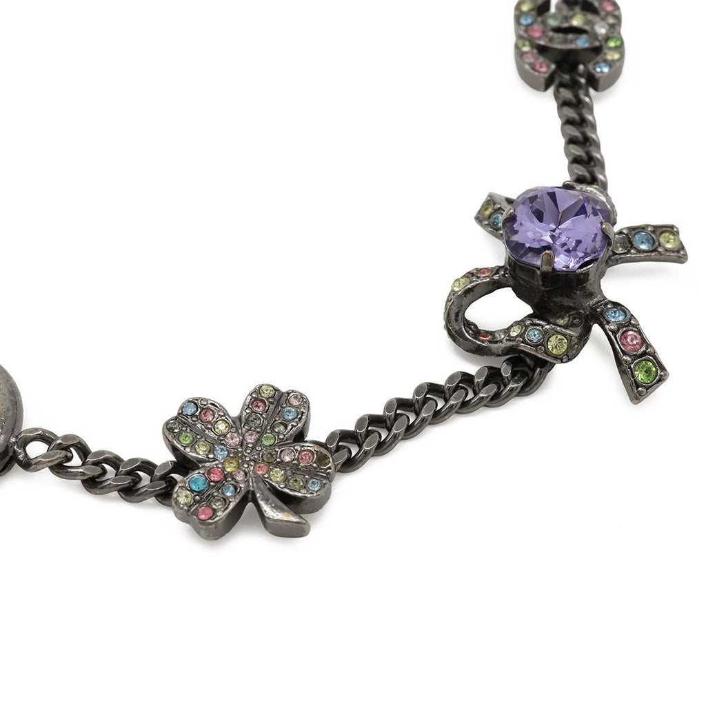 Chanel Number 5 Ribbon CC Logo Clover Bracelet Curve Chain Metal Crystal — view 2