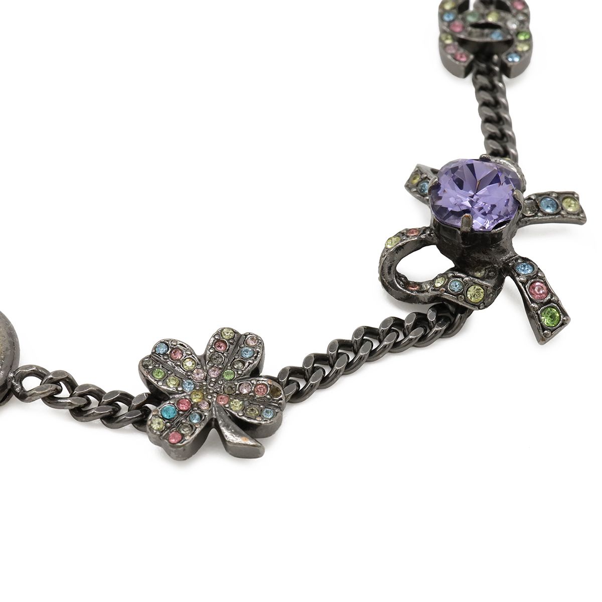 Chanel Number 5 Ribbon CC Logo Clover Bracelet Curve Chain Metal Crystal — view 2
