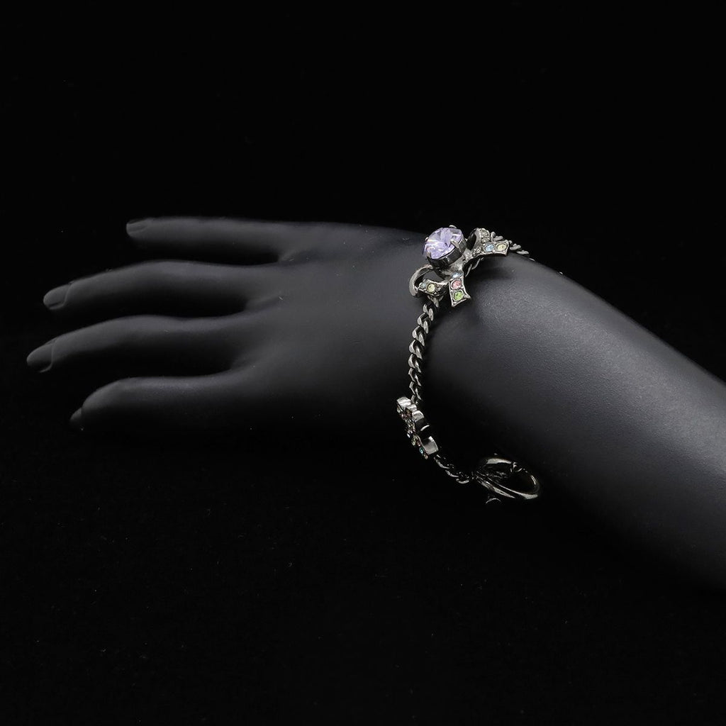 Chanel Number 5 Ribbon CC Logo Clover Bracelet Curve Chain Metal Crystal — view 5